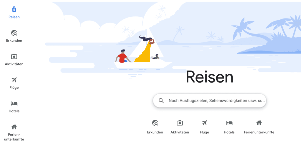 Die Startseite von Google Reisen