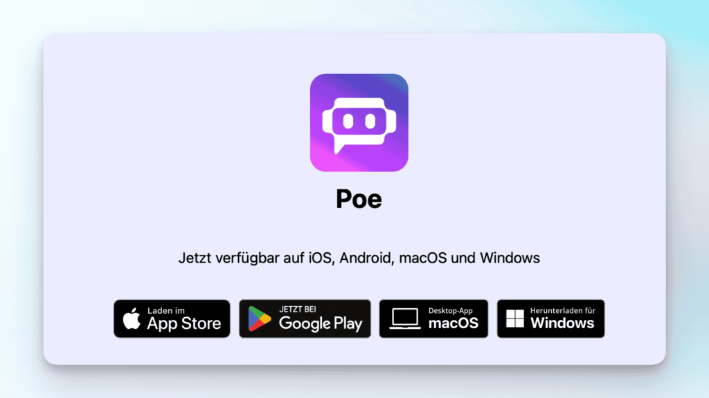 Download-Links für die Poe Apps für iOS, Android, macOS und Windows