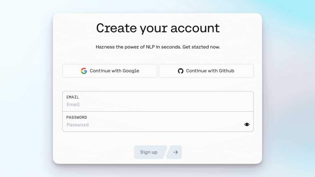 Account erstellen bei Cohere, Optionen sind Google, Github oder Email