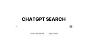 Fiktive ChatGPT Suchmaschine mit ChatGPT Search Logo und Suchfeld