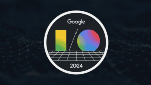 Logo der Google I/O 2024 auf dunklem Hintergrund