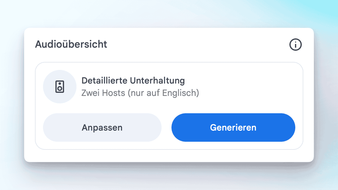 Audioübersicht in einem Notebook mit den Optionen Anpassen und Generieren