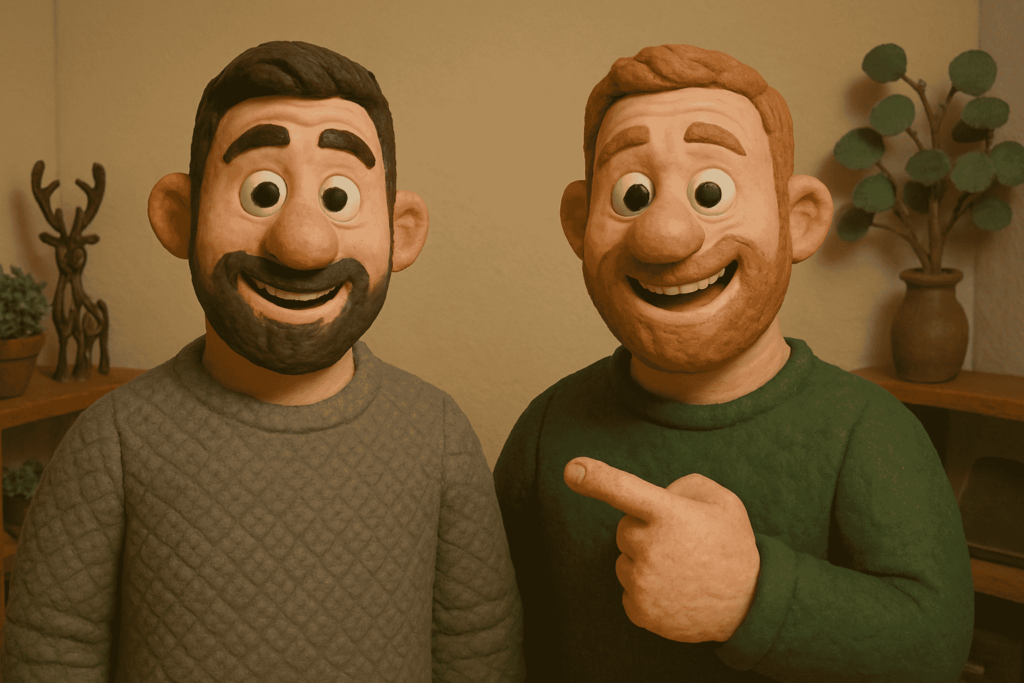 Johannes und Timothy als Claymation Figuren