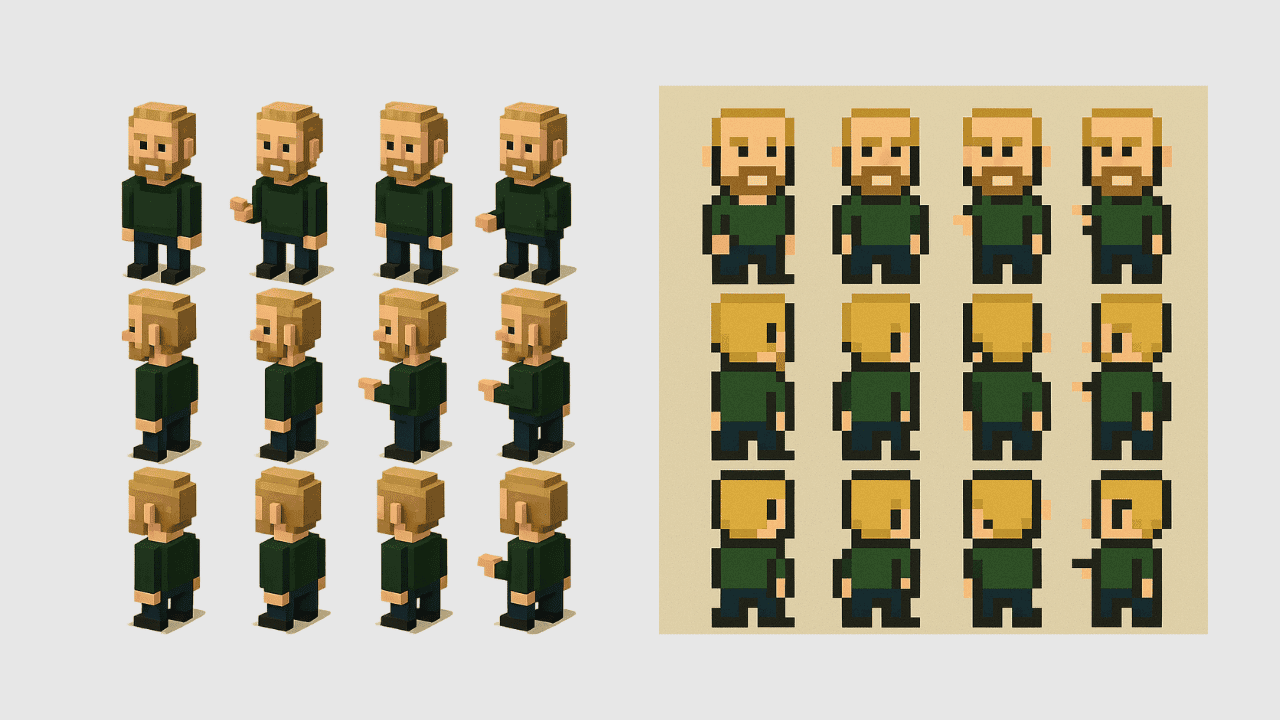 Timothy im Voxel- und 8-Bit-Art-Stil auf Spritesheets