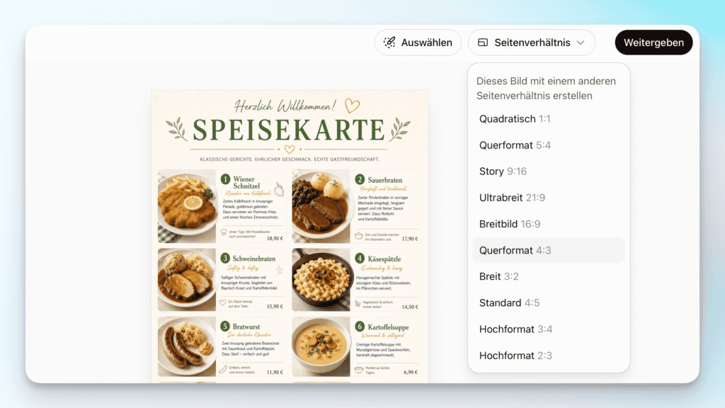 Bearbeitungsmöglichkeiten bei ChatGPT Images 2.0 für Formatänderungen