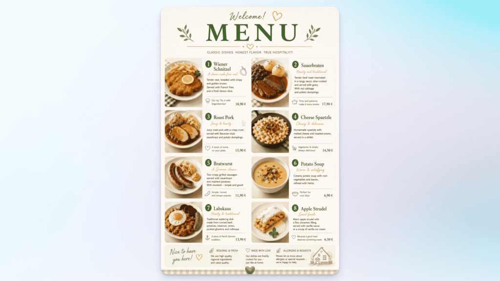 KI-generierte englische Speisekarte von ChatGPT Images 2.0